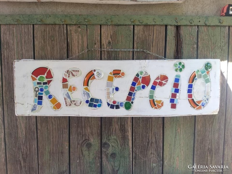 Vintage mozaikos "Recepció" tábla, dekoráció, rekálám tábla