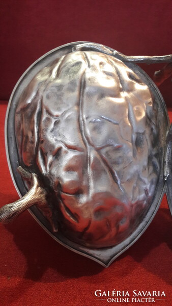 Curiosity: antique silver-plated Berndorf walnut serving bowl, centerpiece (m2574)