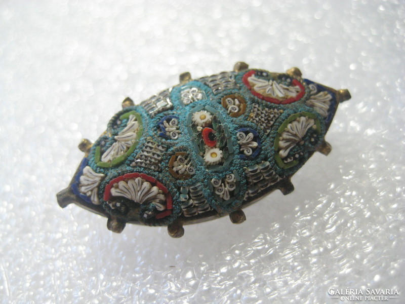 Antique badge, assembled from small mosaics, beautiful handwork, 3.5 x 1.8 cm