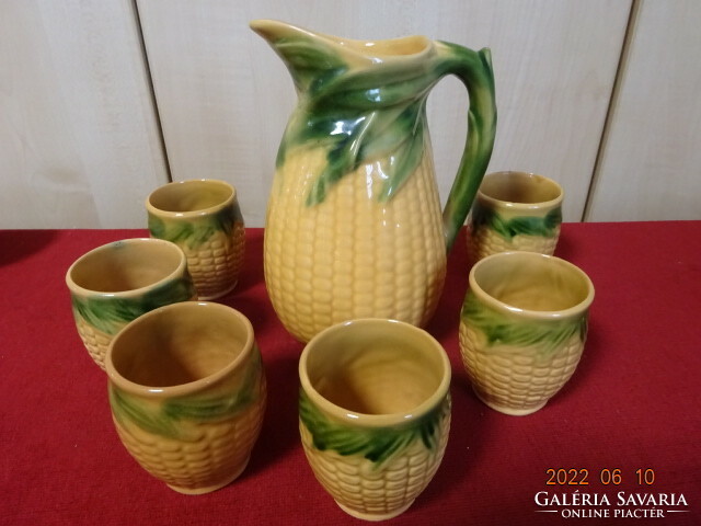 Corn pattern glazed ceramic wine set, six persons. He has! Jókai.