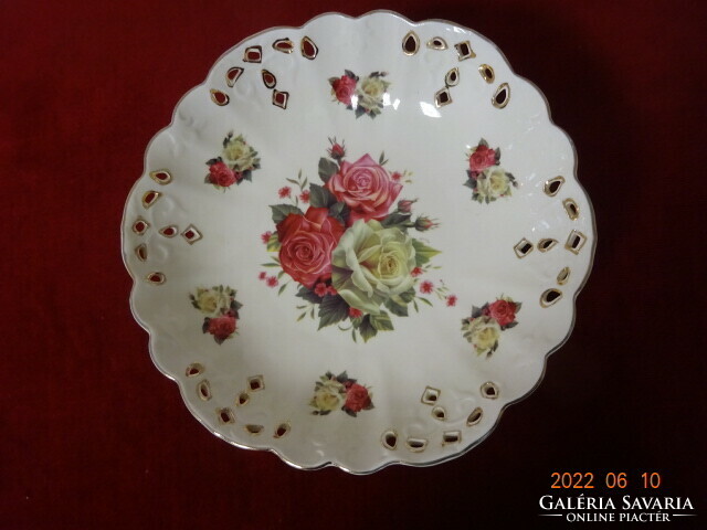 German porcelain centerpiece, footed, pierced edge, rose pattern. He has! Jókai.