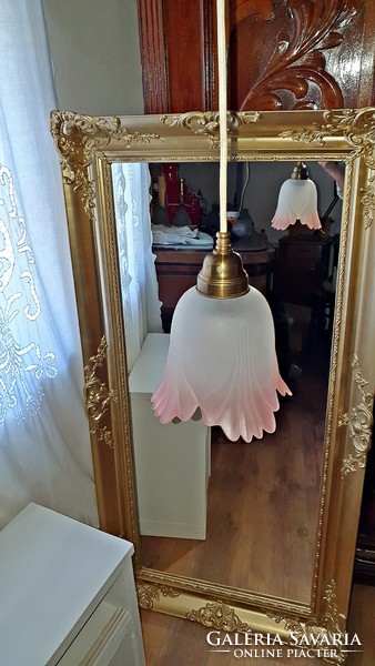 Old, art nouveau, pink, antique, glass flower chandelier, ceiling lamp.