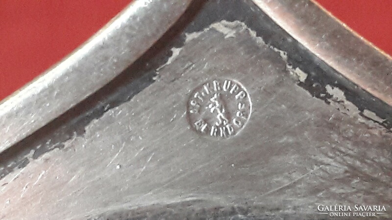 Kuriózum: Antik ezüstözött Berndorf dió kínálótál, asztalközép (M2574)