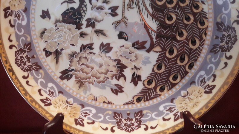 Pávás porcelán dísztányér, madaras tányér (M2579)