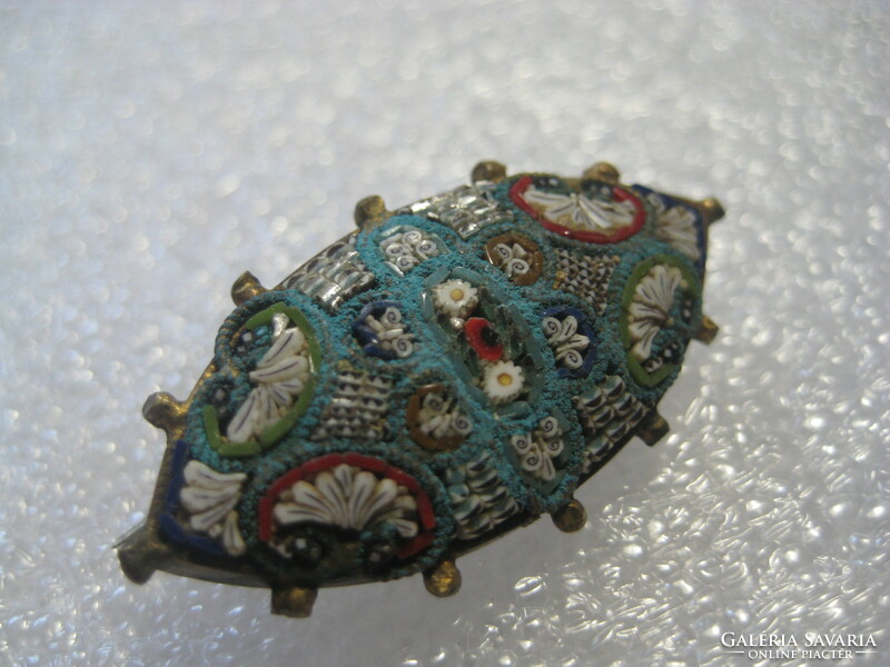 Antique badge, assembled from small mosaics, beautiful handwork, 3.5 x 1.8 cm