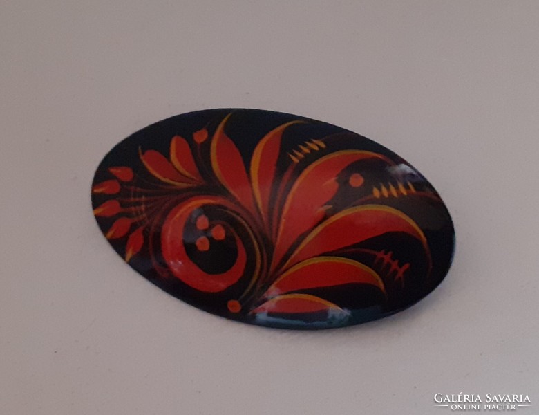 Beautiful condition hand painted wooden brooch badge
