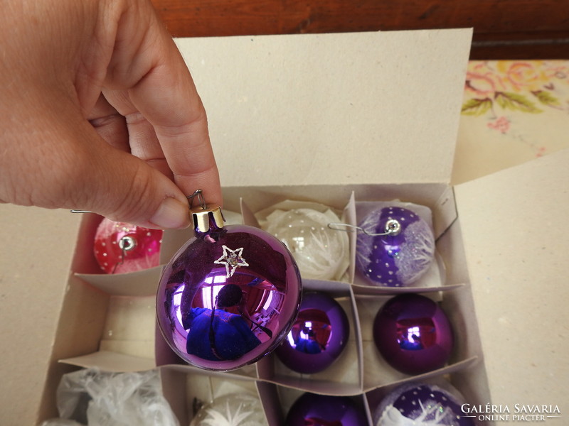 Régi kézzel festett üveg gömb karácsonyfadíszek 10 db