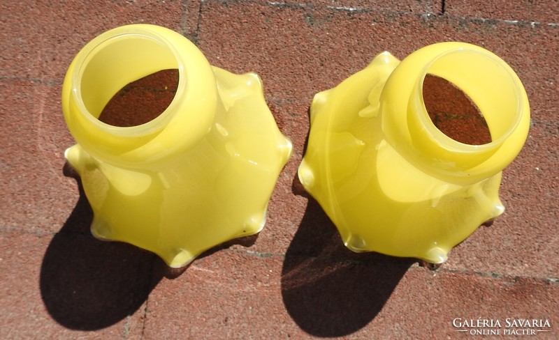 Art Nouveau lemon yellow flower cup shaped glass hood