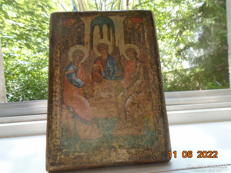 Szokatlan fiziognómiákkal Régi Ortodox ikon Szentháromság festmény másolat, arany repedezés hálóval