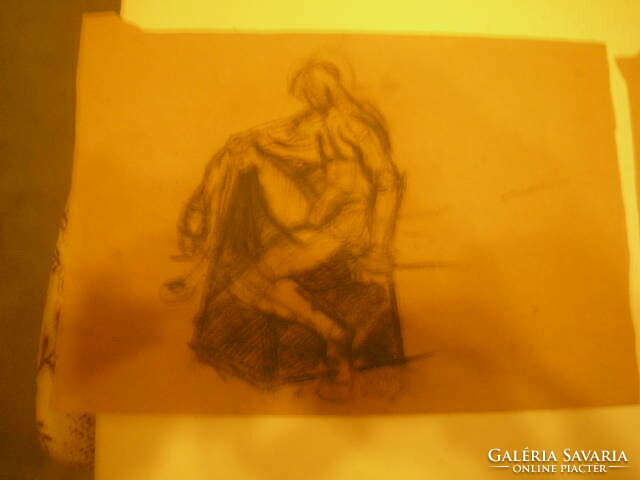 4 pcs artistic study drawing, on antique brown paper, without sign, carbon, graphite 32 x 22 /. Cm