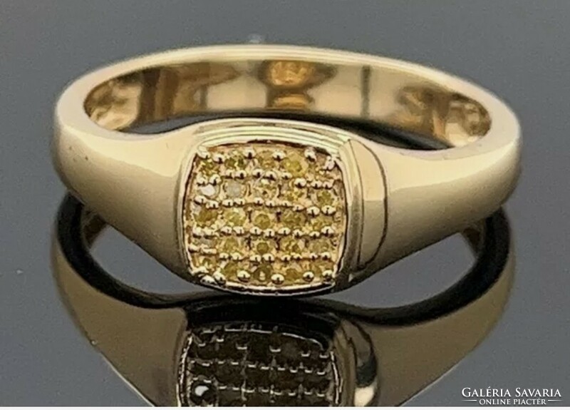 Csodás sárga gyémánt berakásos  925 ezüst gyűrű, 14K aranyozott új