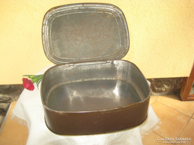 Régi holland , édességes  fém doboz  , hajós decorral  , 21 x 16,2 x 6,5 cm