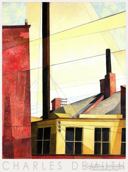 Charles Demuth (1883-1935) festmény reprodukció, művészeti plakát, városkép épületek kémény háztető