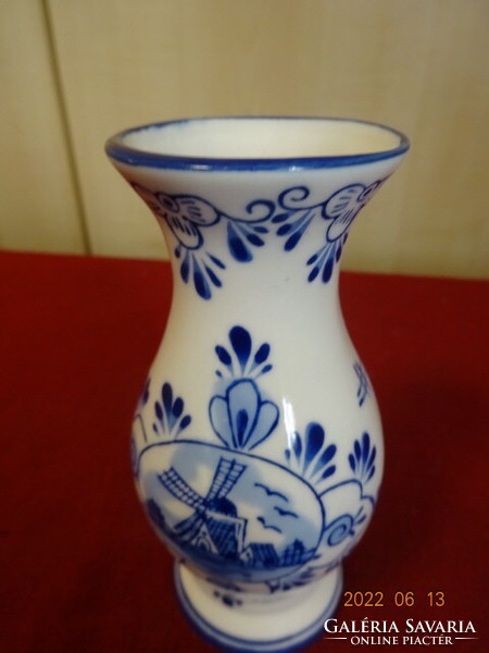 Holland porcelán váza, szélmalom díszítéssel, magassága 12 cm. Vanneki! Jókai.