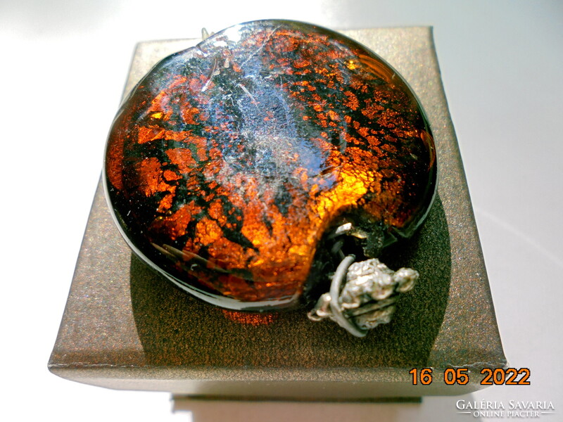 Muranói ezüst lemez zárványos, izzó láva hatású medál