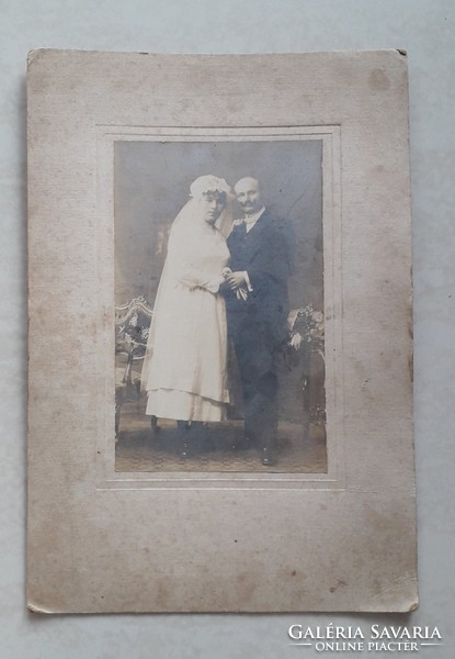 Antik esküvői fotó régi kartonfotó vintage menyasszony vőlegény fénykép