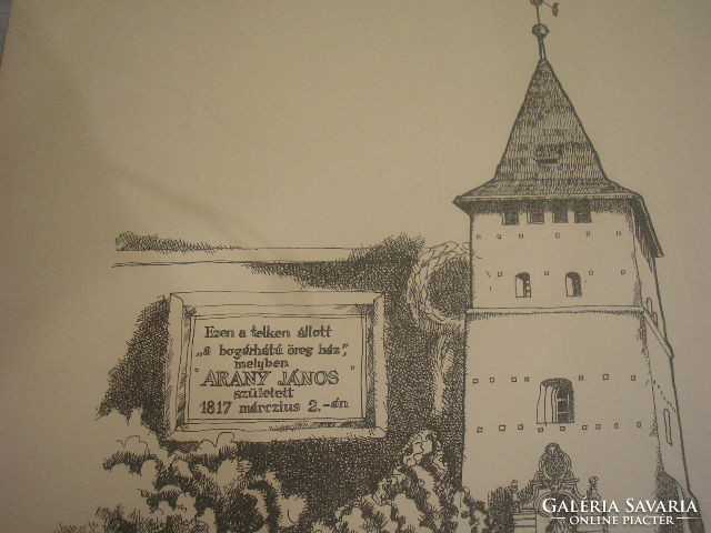 Nagyszalonta-petőfi also lived in János Arán's birthplace - lithograph, number 100/42 - with signature