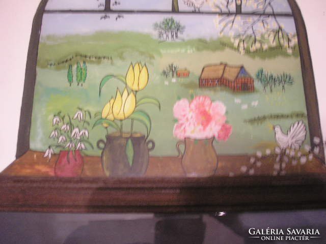 German painter from 3 marked glass sheet watercolor picture painted from room window