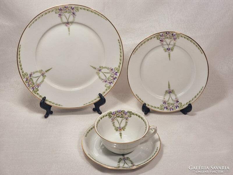 Krautheim bavaria german violet painted gold rim porcelain breakfast set, around xx.Szd.