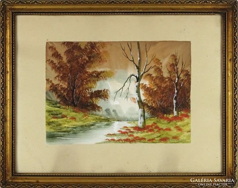 1J475 Hungarian painter xx. Century: waterfront autumn landscape