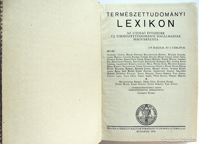 Science lexicon. Endre Gombocz ed., 1934