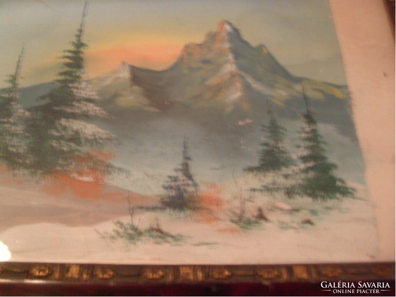 E10 Az Alpok tempera karton üveglapos keretében 38 x 28 cm