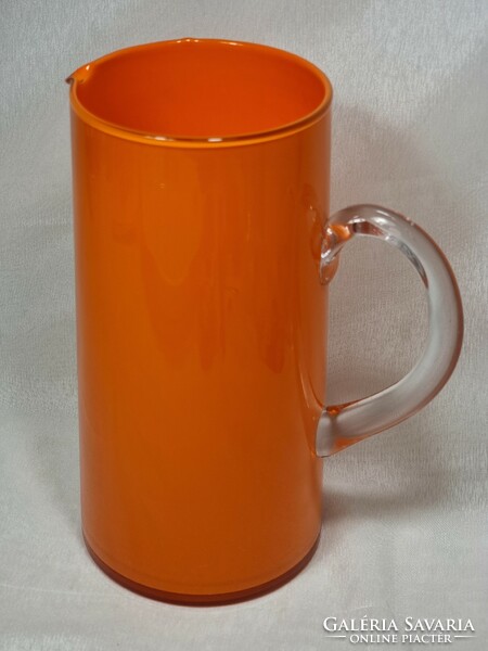 Orange-double-walled glass jug, unmarked, work of an unknown workshop, xx.Second half
