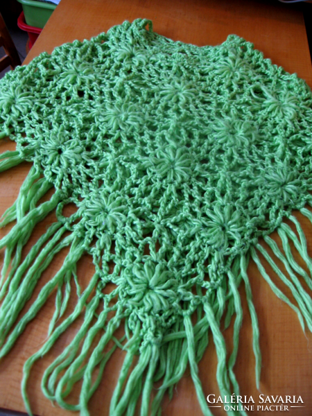 Green crochet poncho, round scarf, scarf