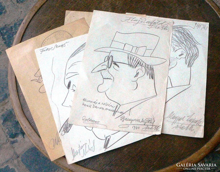 Pencil drawings, cartoons from the 1940s