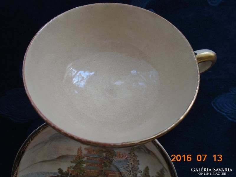 19.sz SHIMAZU középkori shogun klán szignós SATSUMA teás csésze alátéttel