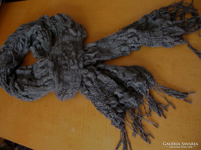Gray crumpled, shrunken large gauze scarf, stole