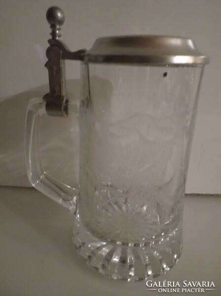 Jar - crystal - marked - engraved - tin lid - German - 5 dl - flawless