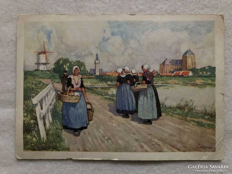 Antique Dutch postcard, sheet - post office clean