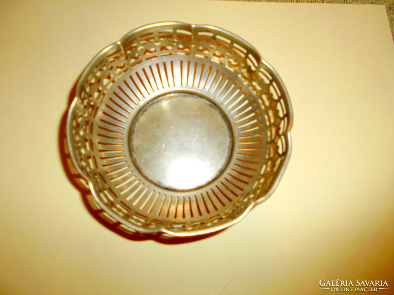 Antique candy tray with openwork rim - marked - with traces of old silver plating