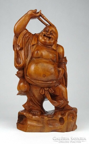 1J517 carved standing laughing buddha statue oriental ornament 21 cm