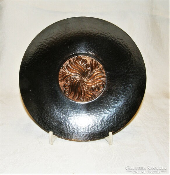 Drummed pearl - handcrafted bronze wall bowl, wall decoration - 24 cm