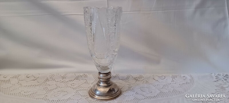 Beautiful crystal vase with silver base