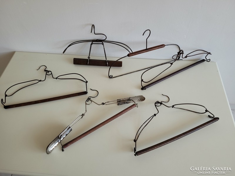 Vintage old 6 piece metal and wood wire hanger suit holder