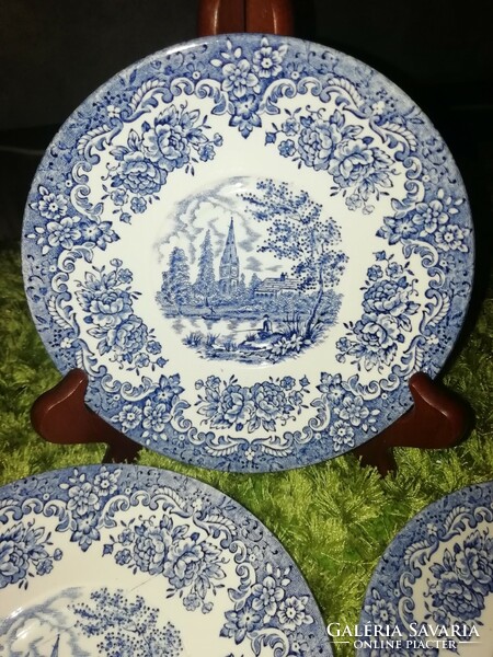 English irostone blue small plate with cup saucer. 6Db