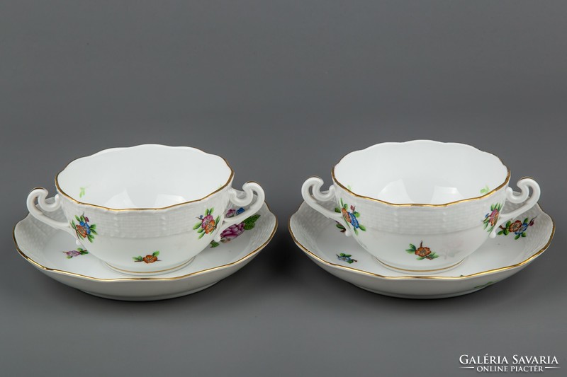 Herend eton patterned cream soup cups with saucers in pairs # mc0932