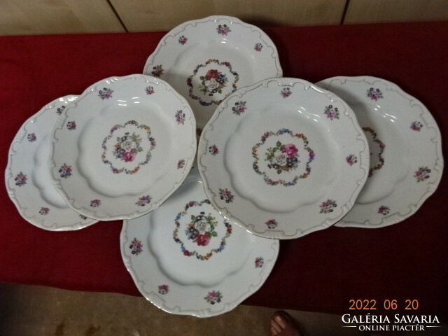 Zsolnay porcelain flat plate, six in one, feathered, rose pattern. He has! Jókai.
