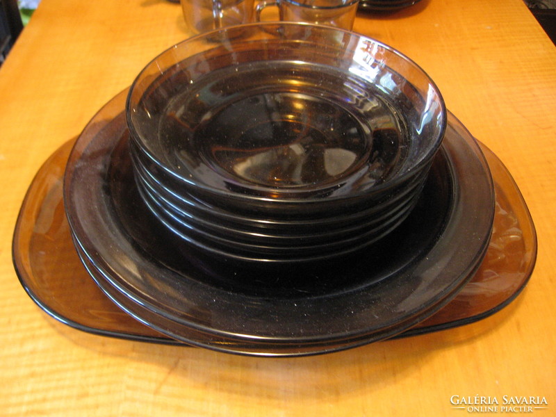Smoke colored glass round serving bowls