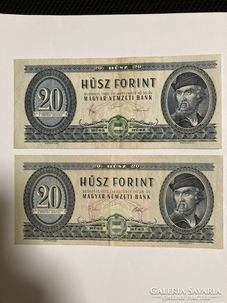 2 darab 20 forint 1975, 1980. évi,