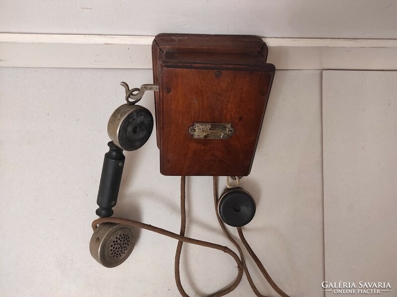 Antik telefon fali fadobozos fülhallgatós fa telefon kagylóval és hallgatóval 172 5531