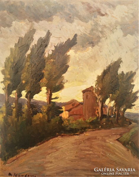 MARGOTTI Anacleto (1895-1984) Híres Itáliai festő Mediterrán Táj 1930 körül Eredeti Garanciával!