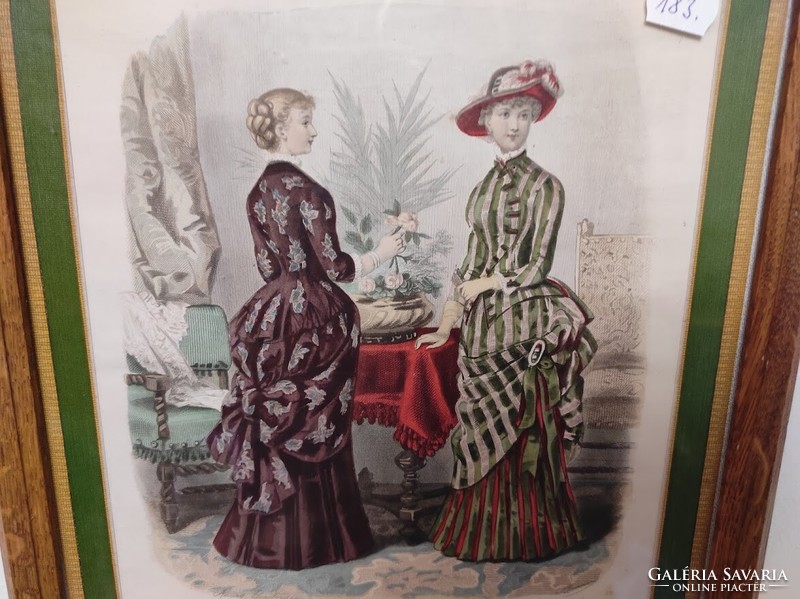 Antik biedermeier nyomat kép fali dekoráció ruha divat keretben 183. 5520