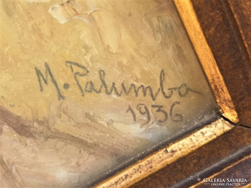 Michele PALUMBO (1874-1949) Híres Itáliai festő Mediterrán Udvar 1936-ból Eredeti Garanciával!