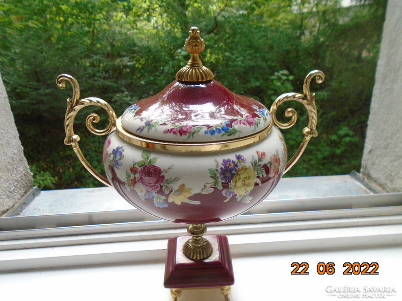 Sevres fire-plated bronze fitting and pedestal, hand-painted, empire vase on 4 legs