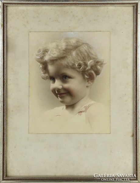 1J559 Régi színezett mosolygó kislány gyerekportré fotográfia