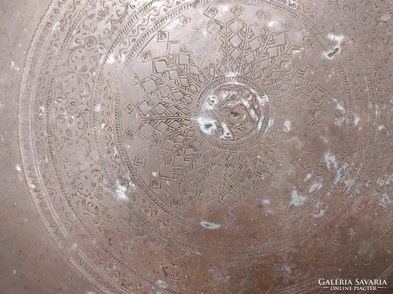 Antique Arabic Dish Berber Cafe Couscous Eater Thick Copper Large Engraved Decorated Bowl Gavel 666 5558
